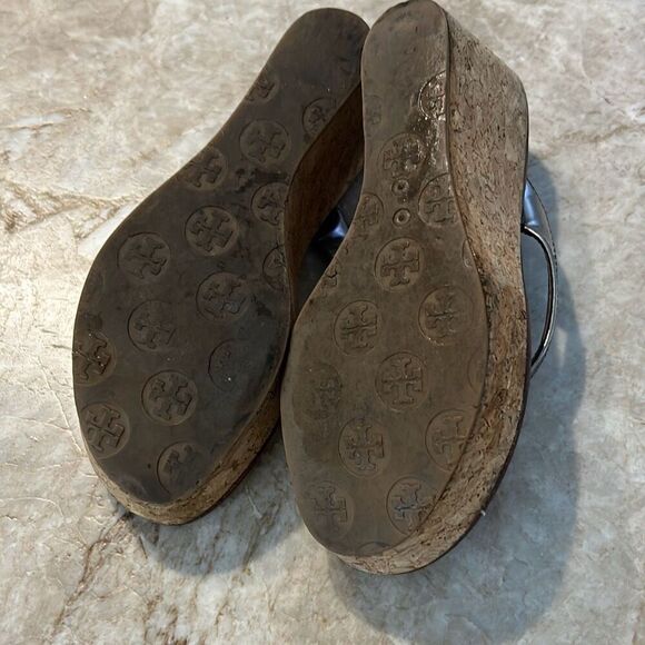 Tory Burch Pewter Cork Wedge Sandals - Picture 5 of 8